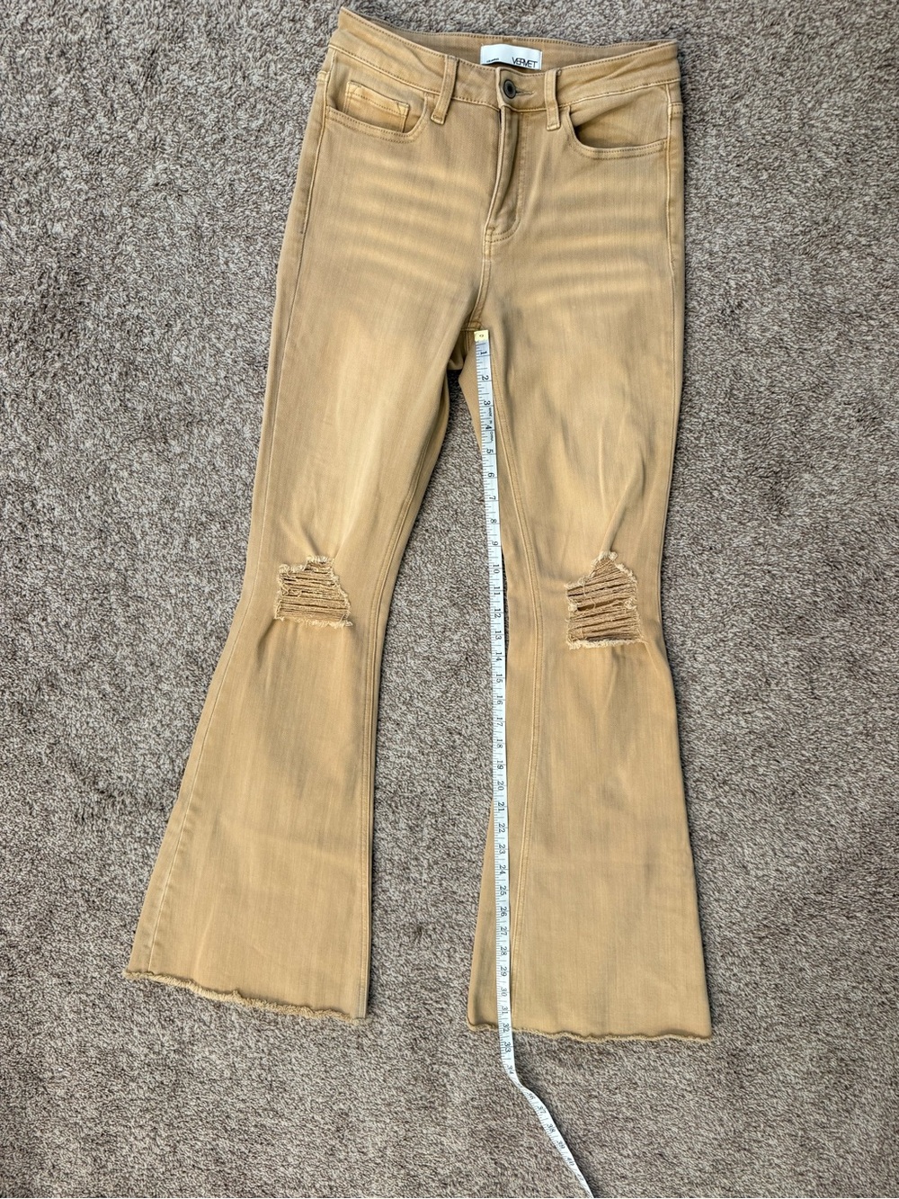 Vervet Copper High-Rise Flare Jeans with Distressed Knees - Women - Picture 6 of 10